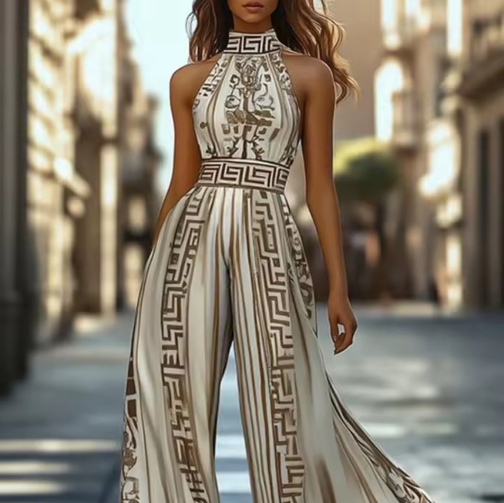 Jumpsuits for Woman Halter Neck JumpsuitSummer New Fashion Sleeveless Geometric - Picture 1 of 5